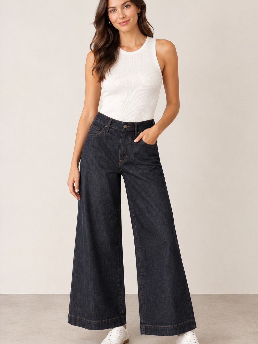 Chico's Wide-Leg High-Rise Jeans - Dark Indigo/Black
